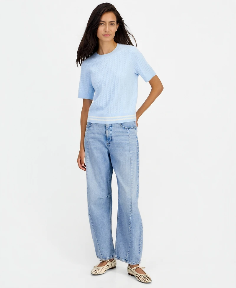 On 34th Women's Cable-Knit Short-Sleeve Crewneck Sweater, Macy's Exclusive