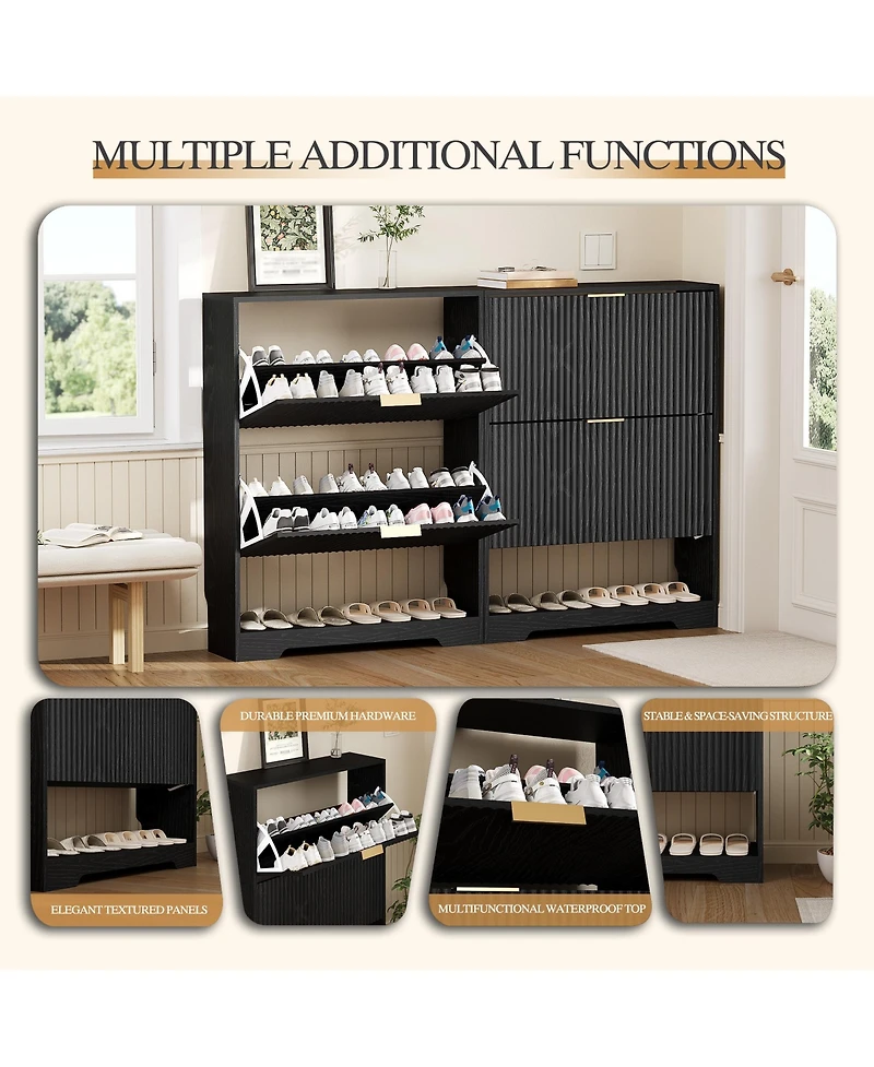 gaomon Entryway Shoe Storage Cabinet with double Flip Drawers, Wooden Organizer Adjustable Shelf, Slim Freestanding Rack