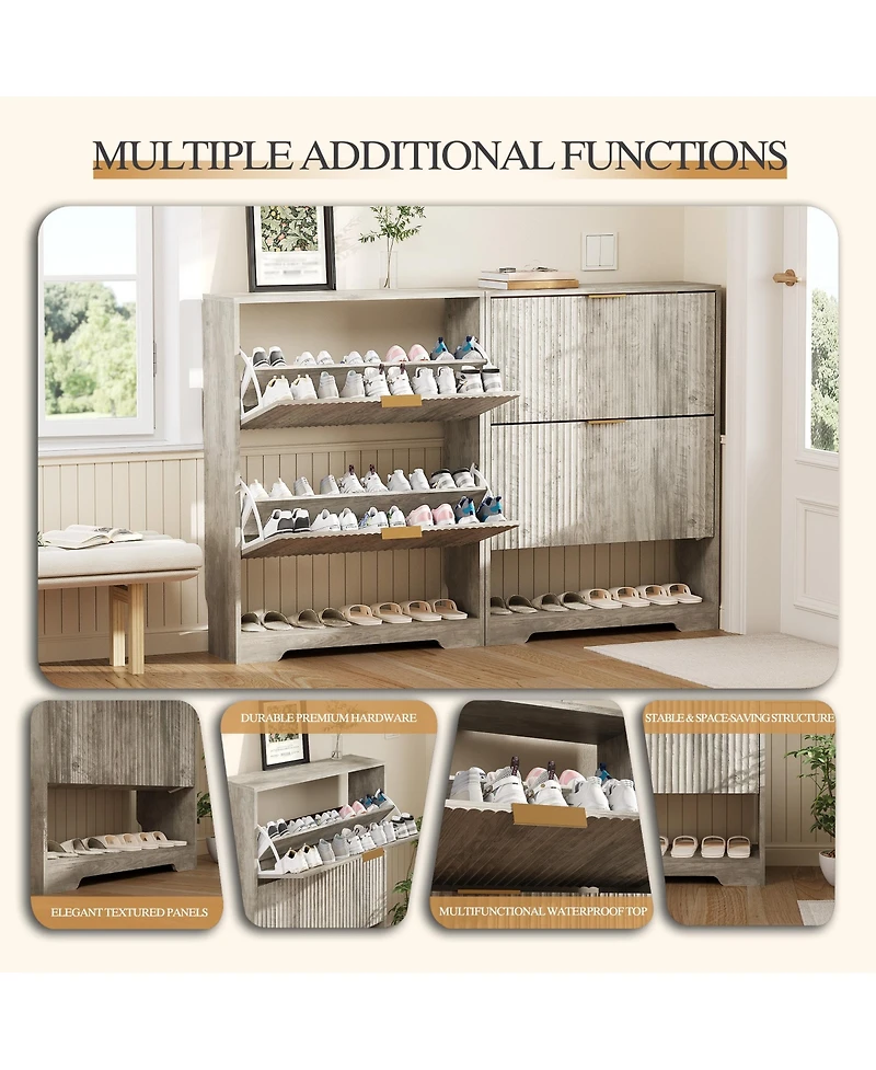 gaomon Entryway Shoe Storage Cabinet with double Flip Drawers, Wooden Organizer Adjustable Shelf, Slim Freestanding Rack