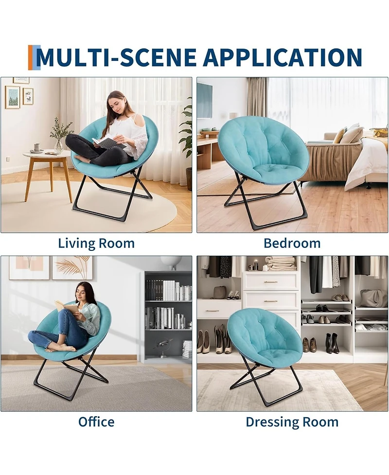 gaomon Comfy Saucer Chairs, Folding Reading Lounge Chair, Cozy Faux Fur Living Room Chair with Soft Thick Padded Seat and Metal Frame
