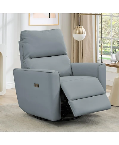 homfan Swivel Recliner Chair with Charging Port, Pu Leather Upholstered Swivel Glider with Adjustable Footrest and Curved Armrest