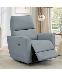homfan Swivel Recliner Chair with Charging Port, Pu Leather Upholstered Swivel Glider with Adjustable Footrest and Curved Armrest
