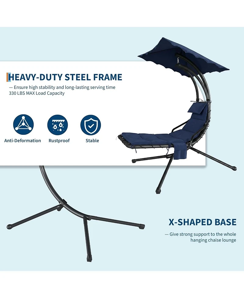 gaomon Hanging Chaise Lounge Swing Chair, Curved Steel Hammock Lounger Chairs for Patio Pool Garden Backyard