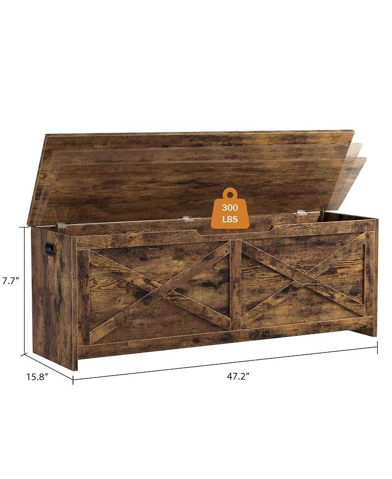 homfan 47.2" Wooden Storage Chest with Safety Hinges - Farmhouse Style Entryway Spacious Shoe and Blanket Organizer