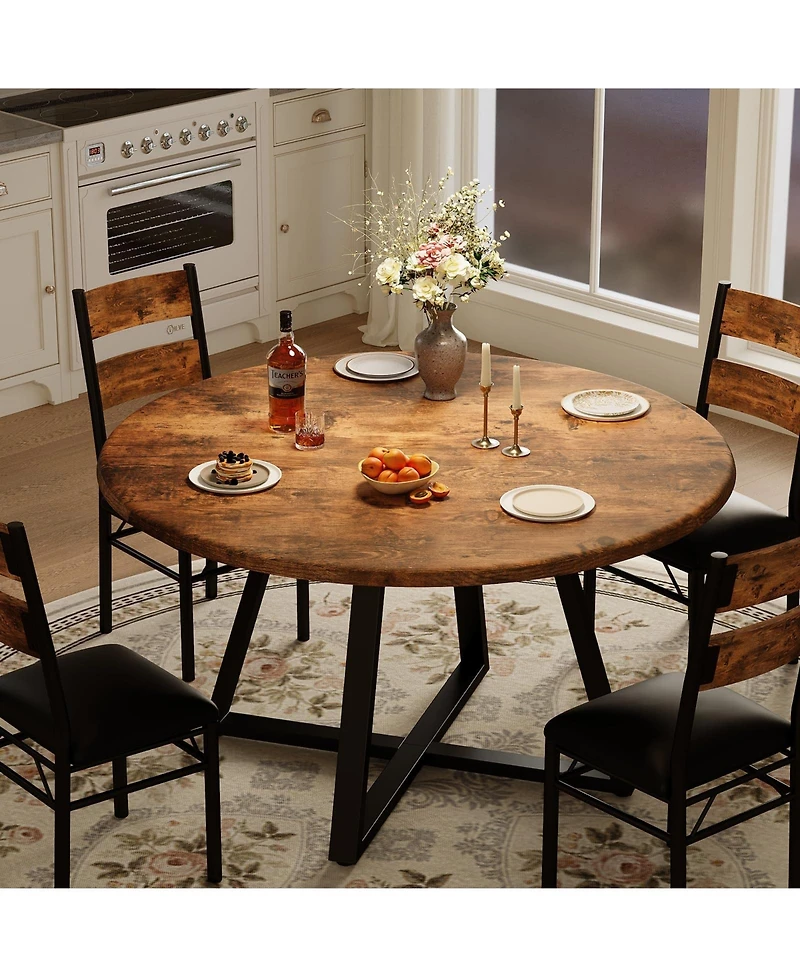gaomon Round Dining Table Set for 4, 5-Piece Wooden Circle Kitchen Table with 4 Upholstered Chairs, Robust Frame for Small Spaces and Apartment