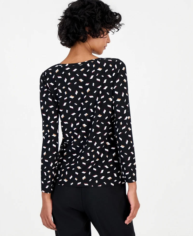 Anne Klein Essentials Women's Petite Long-Sleeve Ruched Rivet-Detail Blouse