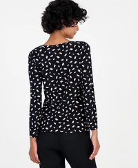 Anne Klein Essentials Women's Petite Long-Sleeve Ruched Rivet-Detail Blouse