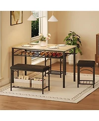 gaomon Dining Table Set for 4 with Upholstered Benches and 2 Stools, Small Kitchen Table Chairs Set of 4 for Apartment, Studio