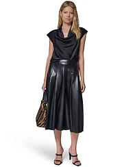 Donna Karan New York Women's Pleated Faux Leather Midi Skirt