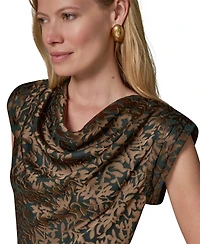 Donna Karan New York Women's Floral Vine Burnout Cowl Neck Dress