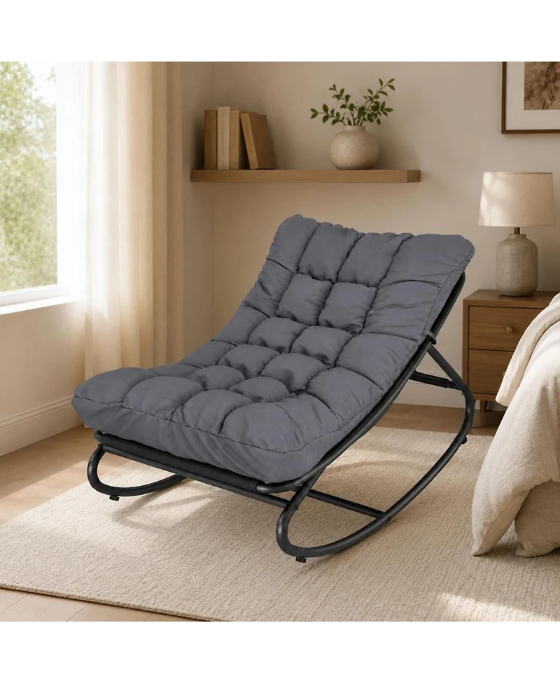 Gaomon Outdoor Rocking Chair with Padded Cushion - Foldable Patio Rocker, Portable Lawn Chair with Iron Frame for Porch and Garden, Dark Gray