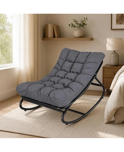 Gaomon Outdoor Rocking Chair with Padded Cushion - Foldable Patio Rocker, Portable Lawn Chair with Iron Frame for Porch and Garden, Dark Gray