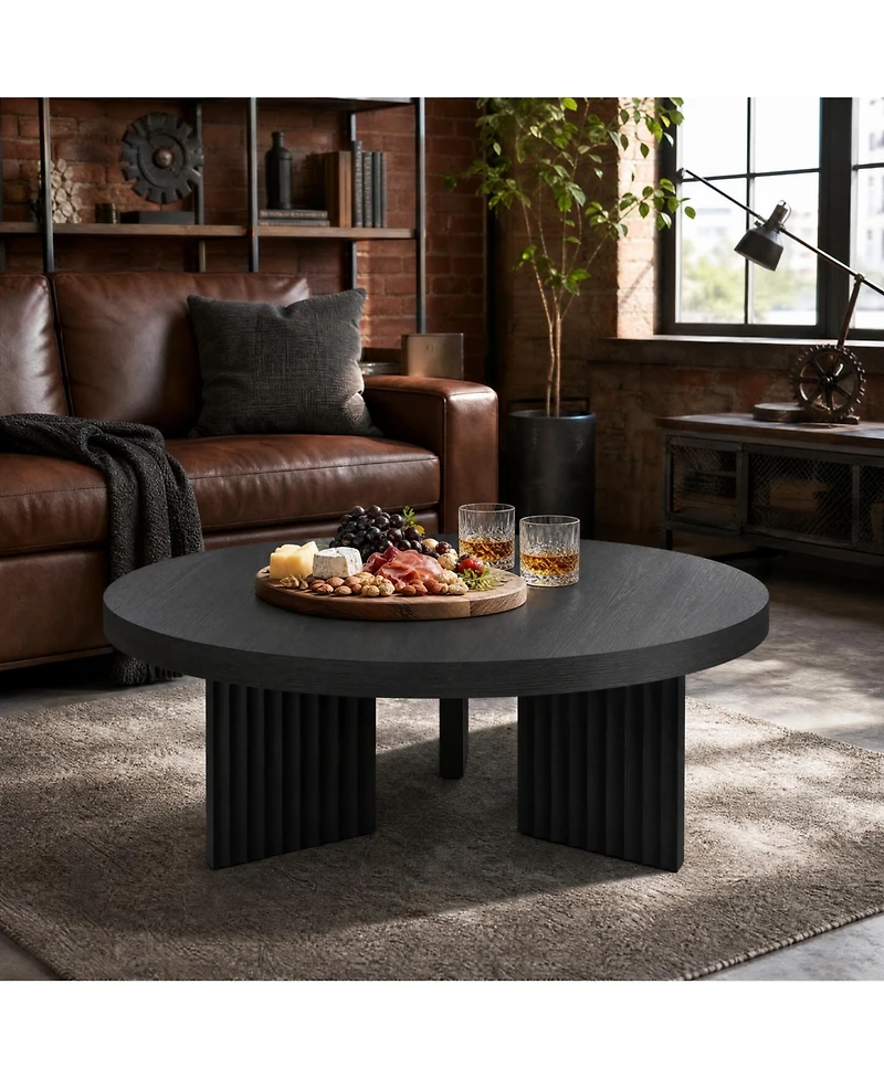 gaomon Round Coffee Table, Coffee Table for Living Room, Wood Center Table, Small Space