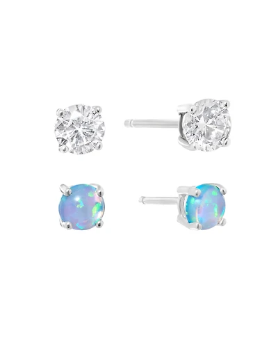 Macy's 5mm Simulated White Opal and Cubic Zirconia Stud Earring Set