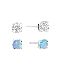 Macy's 5mm Simulated White Opal and Cubic Zirconia Stud Earring Set