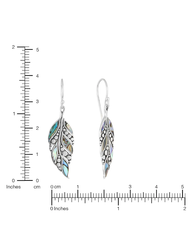 Macy's Abalone Oxidized Dotted Feather Drop Earrings