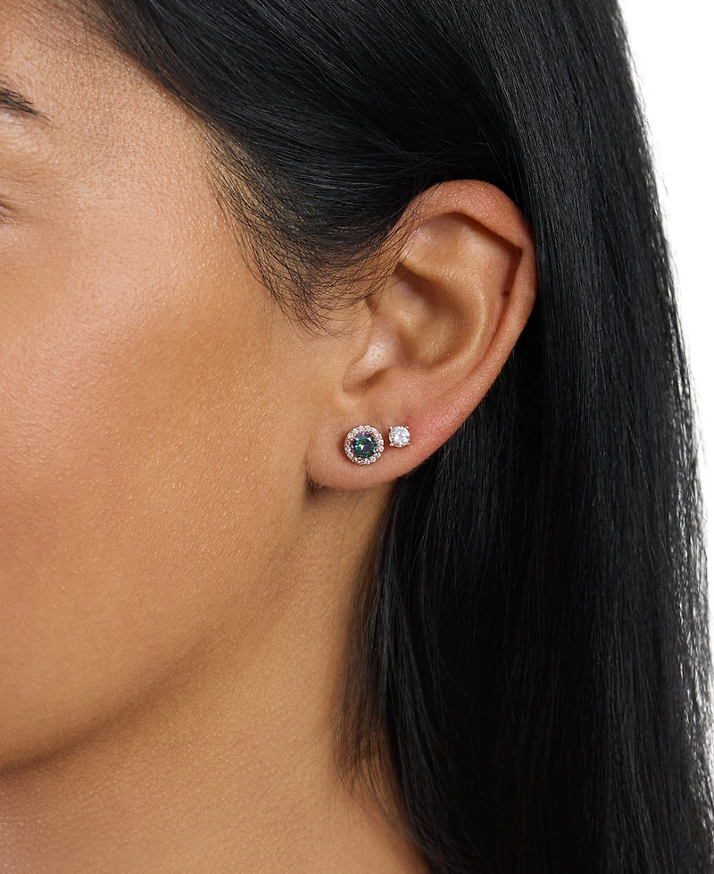Macy's 4mm Cubic Zirconia and 5mm Mystic Halo Stud Earrings