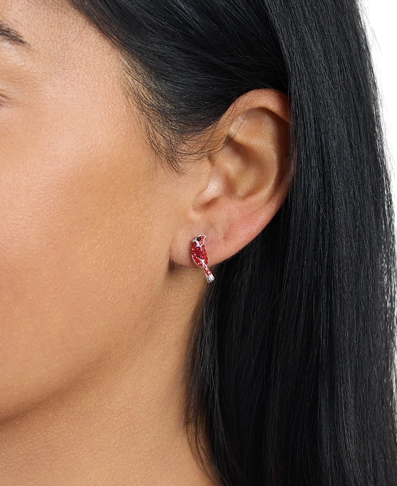 Macy's Crystal Pave Red Cardinal Stud Earrings