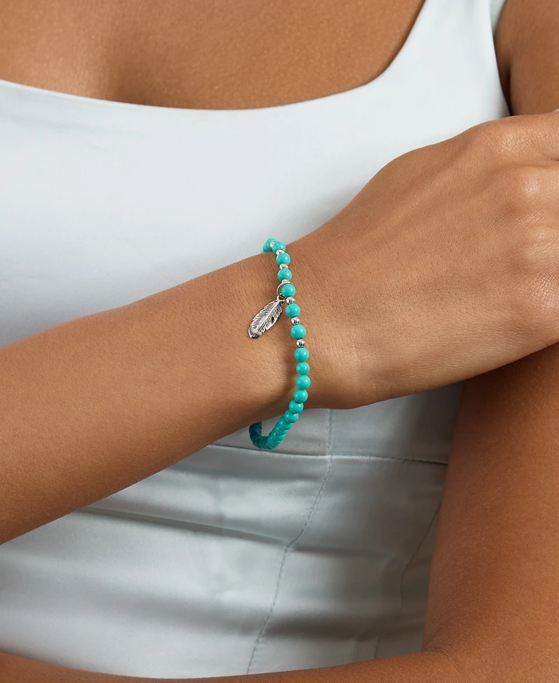 Macy's Feather Charm Stone Beaded Rope Bracelet