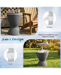 Yiortwo Outdoor Rattan Ice Cooler Bar Table with Extendable Tabletop and Drain Plug