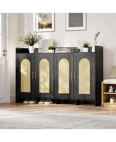 gaomon 4-Door Shoe Cabinet with Arc Edge, Particleboard Storage