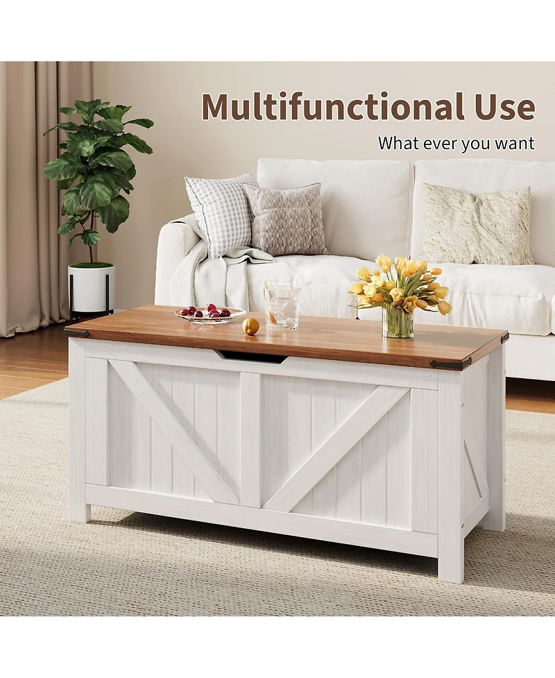 homfan Storage Bench, 39 Inch Wood Lift Top Entryway Organizer Chest with Slow Close Hinges, Coffee Table for Living Room