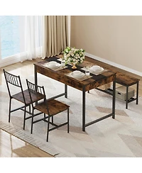 homfan Dining Table Set of 4, Wooden Kitchen with 2 Chairs, 1 Bench, Storage Drawers and Rack for Small Space Apartment