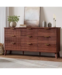 gaomon 60.6" Fluted 9-Drawer Dresser with Curved Profile, Modern Chest and Tv Stand