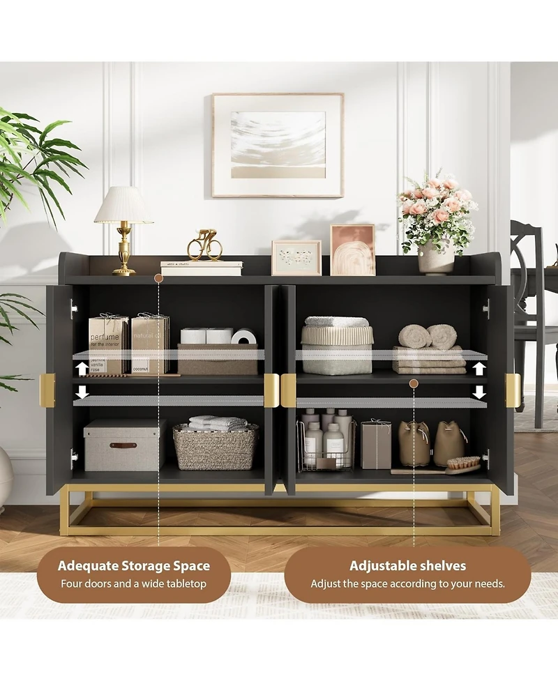 gaomon 47.2 Inch Fluted Sideboard with Storage Cabinet, Modern Kitchen Sideboard with Adjustable Shelves