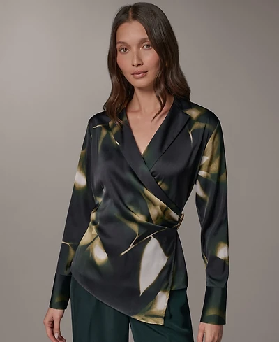 Donna Karan New York Women's Printed V-Neck Long-Sleeve Blouse