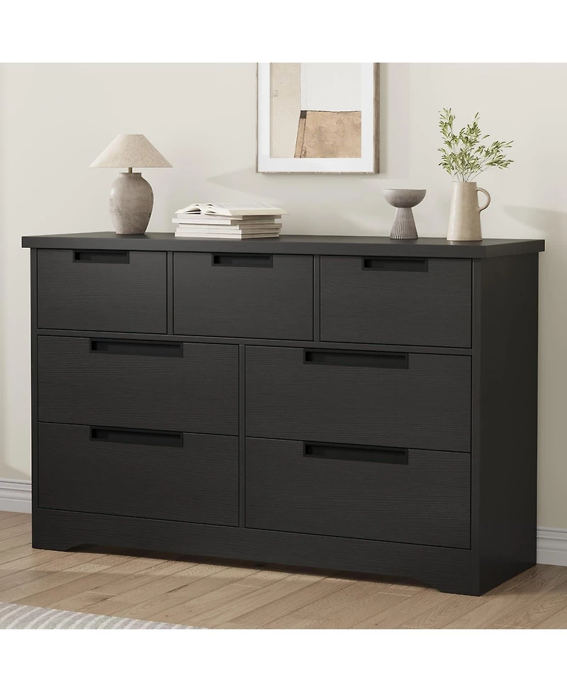 gaomon 7 Drawer Dresser for Bedroom, Natural Modern Double Dresser Organizer with Embedded Handles Design