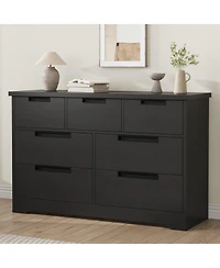 gaomon 7 Drawer Dresser for Bedroom, Natural Modern Double Dresser Organizer with Embedded Handles Design