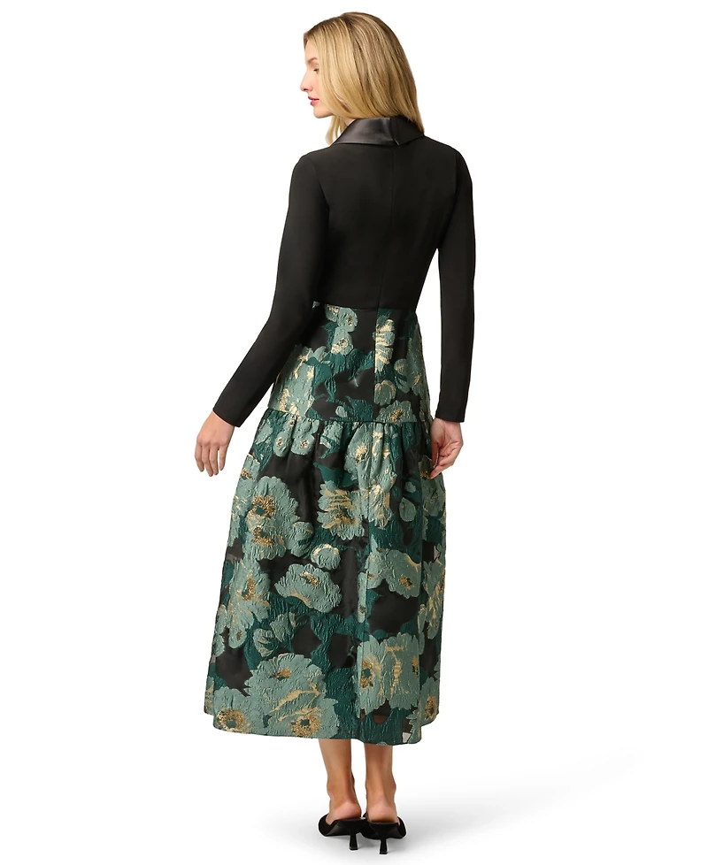 Adrianna Papell Women's Floral Jacquard V-Neck Dress