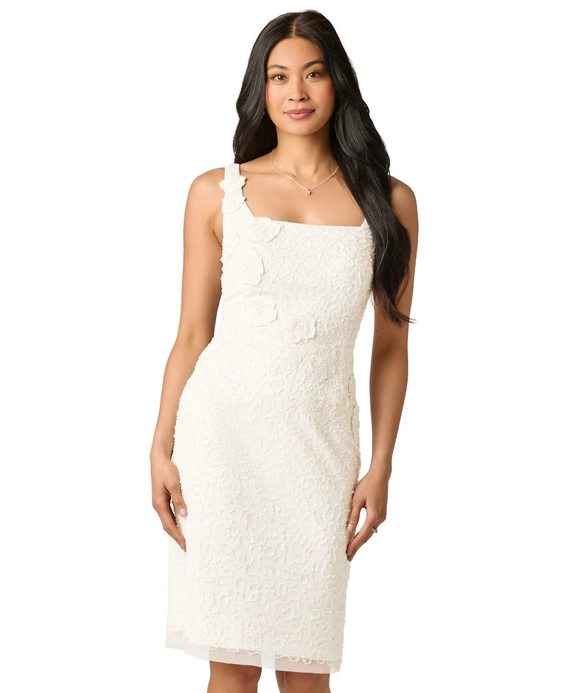 Adrianna Papell Women's Square Neck Bead Mesh Sheath Dress