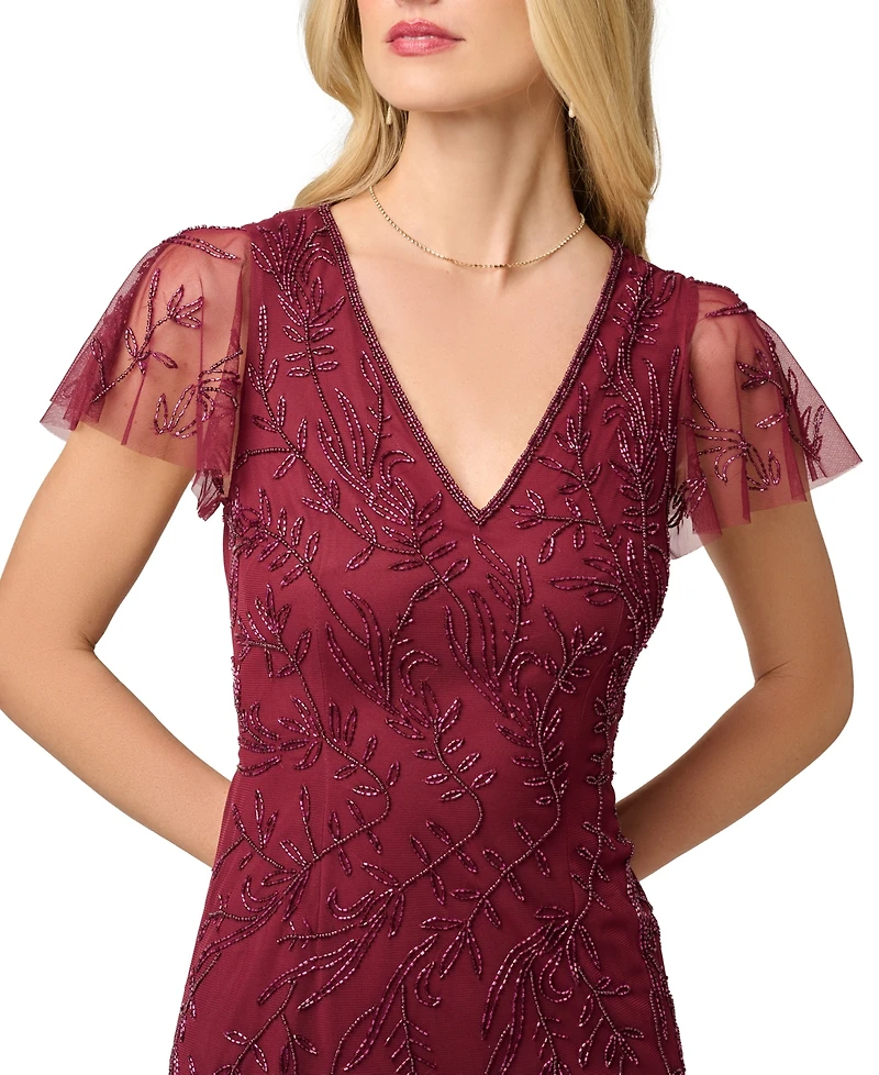 Adrianna Papell Women's V-Neck Bead Mesh Dress