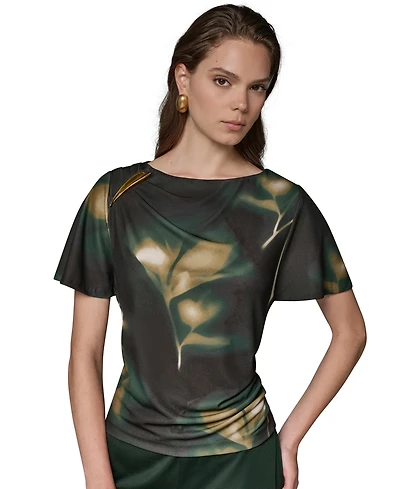 Donna Karan New York Women's Printed Jersey Boat Neck Top