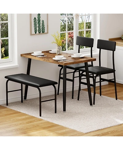 homfan Space Saving 4 Piece Dining Table Set for 4 Modern Kitchen and Dining Room Furniture Includes 2 Upholstered Chairs and Bench