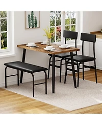 homfan Space Saving 4 Piece Dining Table Set for 4 Modern Kitchen and Dining Room Furniture Includes 2 Upholstered Chairs and Bench