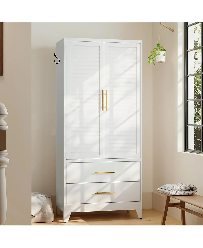 Streamdale Furniture 71 Inch Metal Wardrobe Closet with 2 Doors and Drawers
