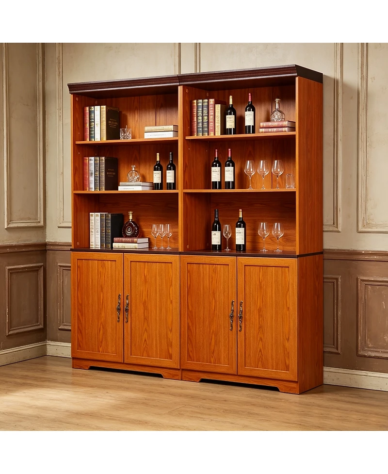 Streamdale Furniture 2-Piece Tall Storage Bookcase with Adjustable Shelves and Cabinet