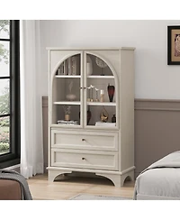 Streamdale Furniture Glass Door Display Cabinet with 2 Drawers and Adjustable Shelf