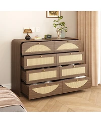Streamdale Furniture 8-Drawer Walnut Dresser with Rattan Front
