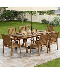 homfan Outdoor Dining Table Set for 4, 5 Piece Patio Hdpe Slatted Table and Chairs Set with Umbrella Hole, All Weather Durable Garden Dining Set