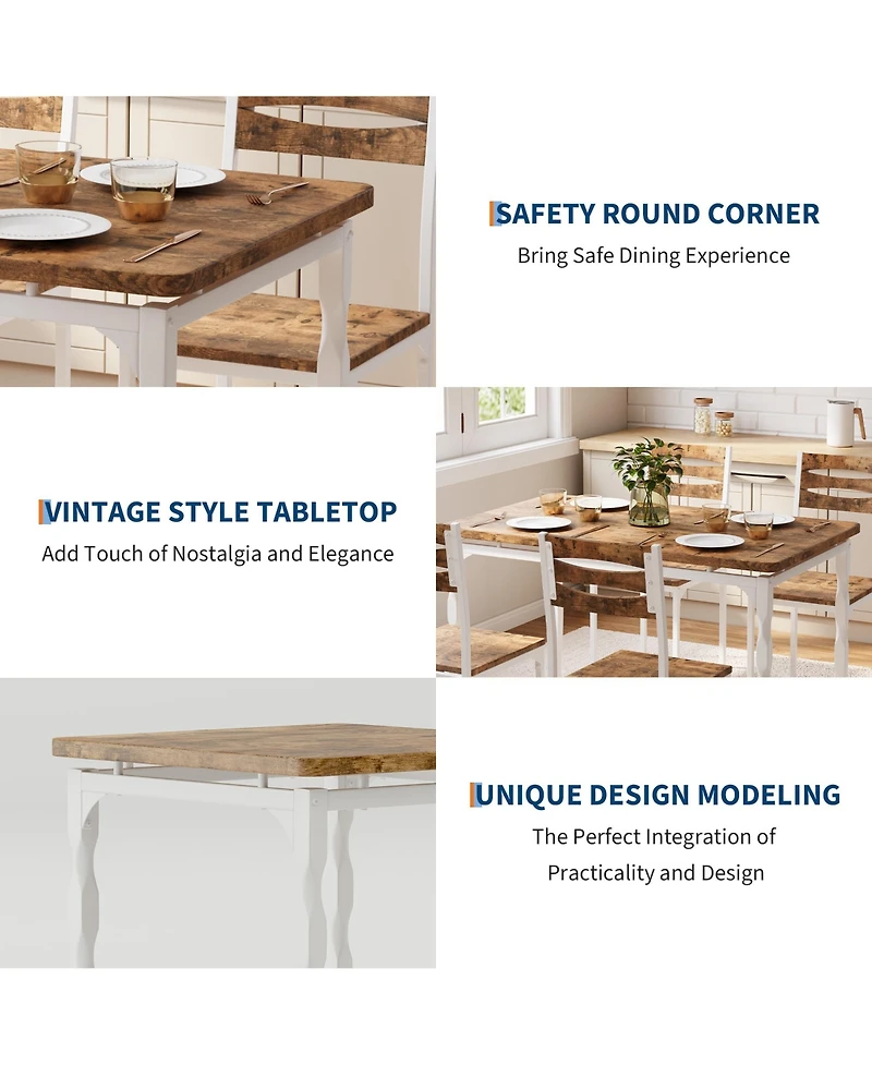 homfan Dining Table Set of 5, Wooden Kitchen with Spiral Metal Legs and Cushioned Chairs