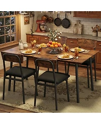 homfan Dining Table Set for 4 With Upholstered Chairs, Beveled Edge Design, Wood Kitchen Chairs Dining, Room, Apartment