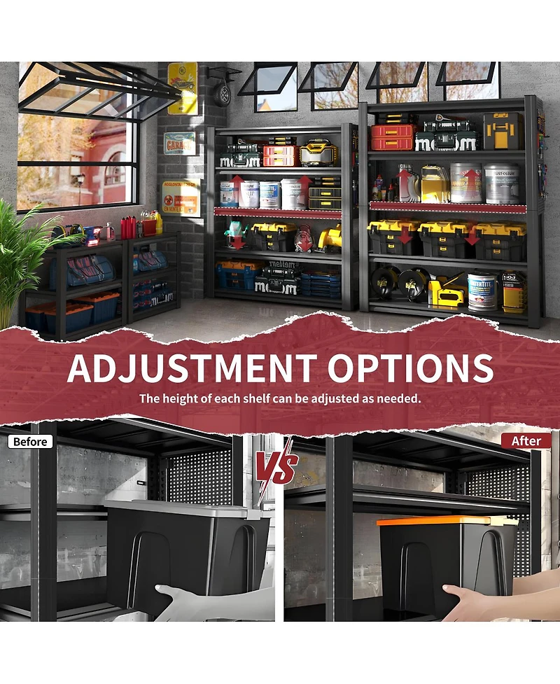 Streamdale Furniture 78"H 5-Tier Heavy-Duty Adjustable Storage Shelving Unit with Pegboard