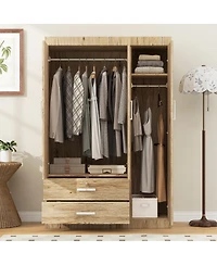 Streamdale Furniture 3-Door Storage Armoire with 2 Drawers and 2 Hanging Rods, Sonoma Oak