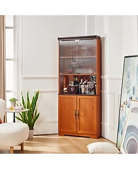 Streamdale Furniture 70.86" Tall 5-Tier Corner Storage Cabinet with Glass Doors and Mirrored Back