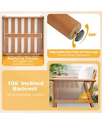 Sugift Set of 2 Acacia Wood Patio Chairs with Woven Rope Armrests and Seat Back Cushions