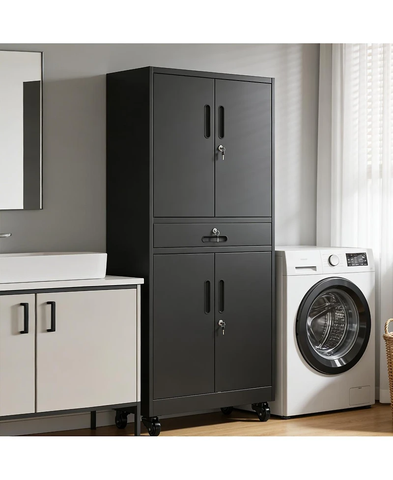 Streamdale Furniture 71" Metal Storage Cabinet with Drawer, Locking Doors, Shelves and Pegboard